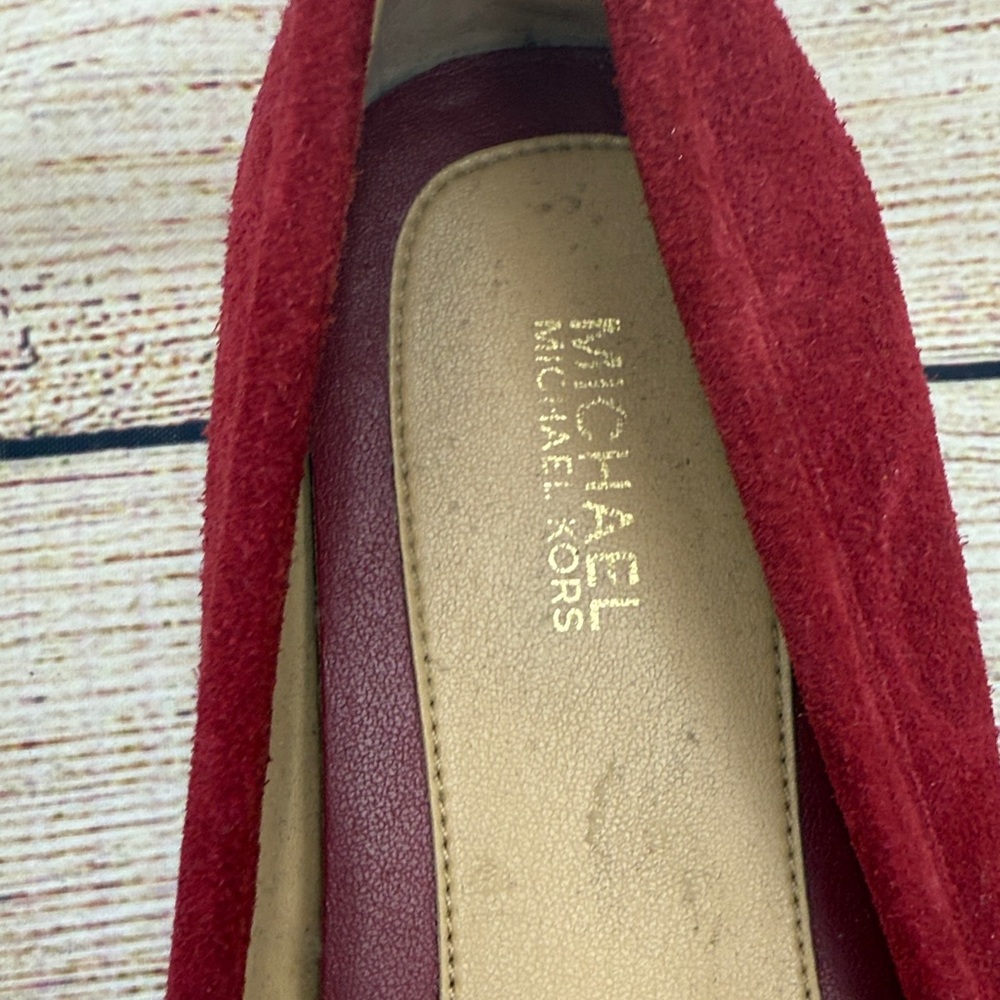 Michael Kors Burgundy Suede Loafers with Gold Accents - Picture 2 of 8